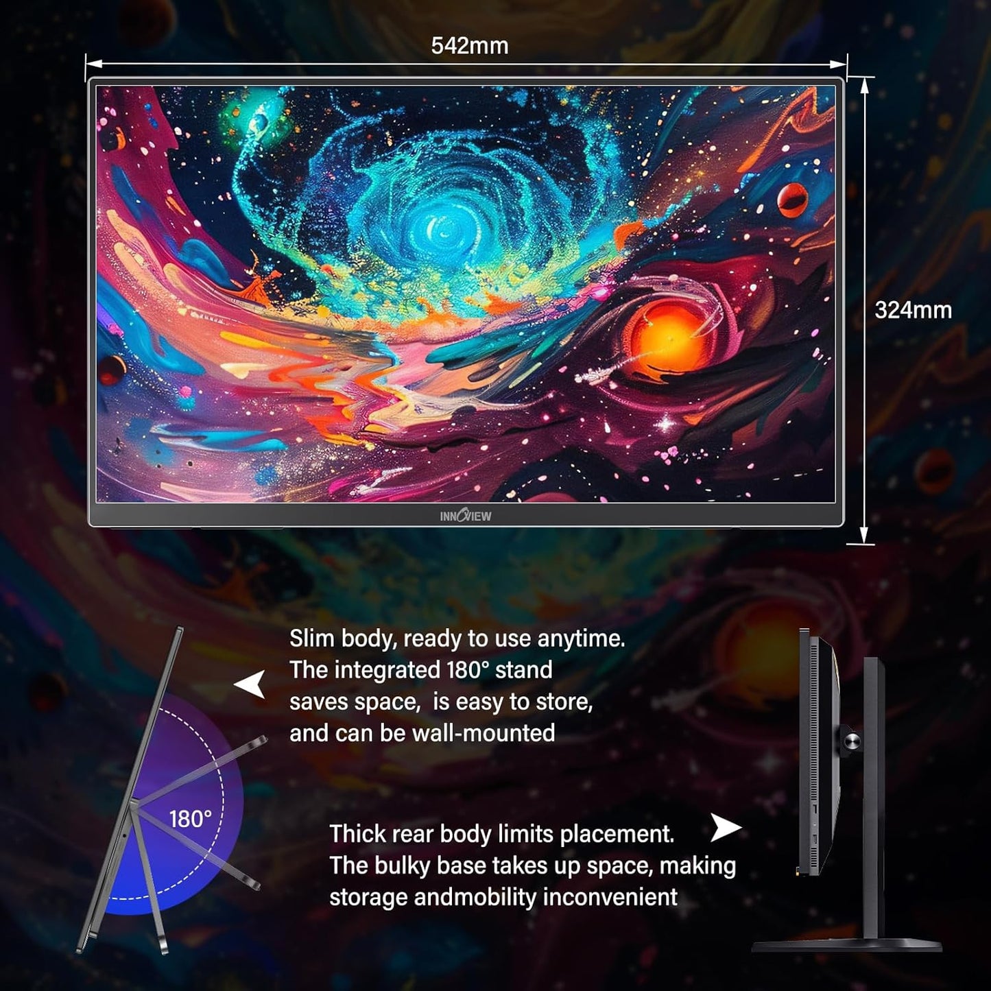 InnoView Monitor portátil de 23.8", de juegos, con soporte.