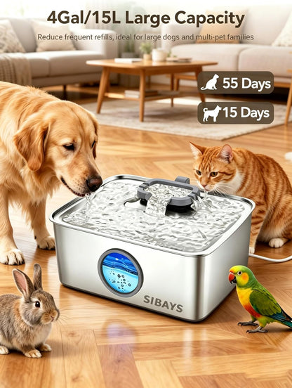 Fuente de agua para perros de 3.69 galones de acero inoxidable SIBAYS