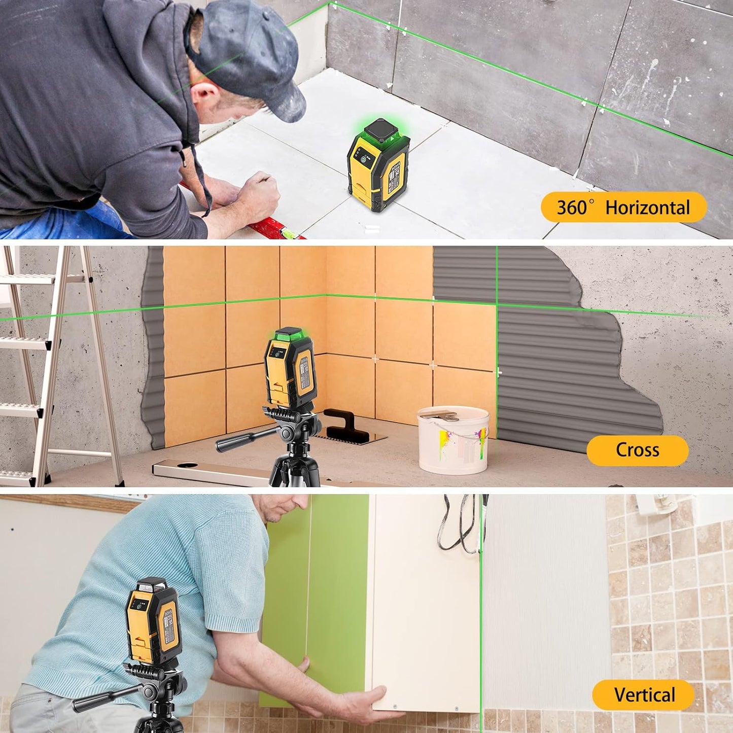 PREXISO Nivel láser de 360° con trípode línea cruzada autonivelante