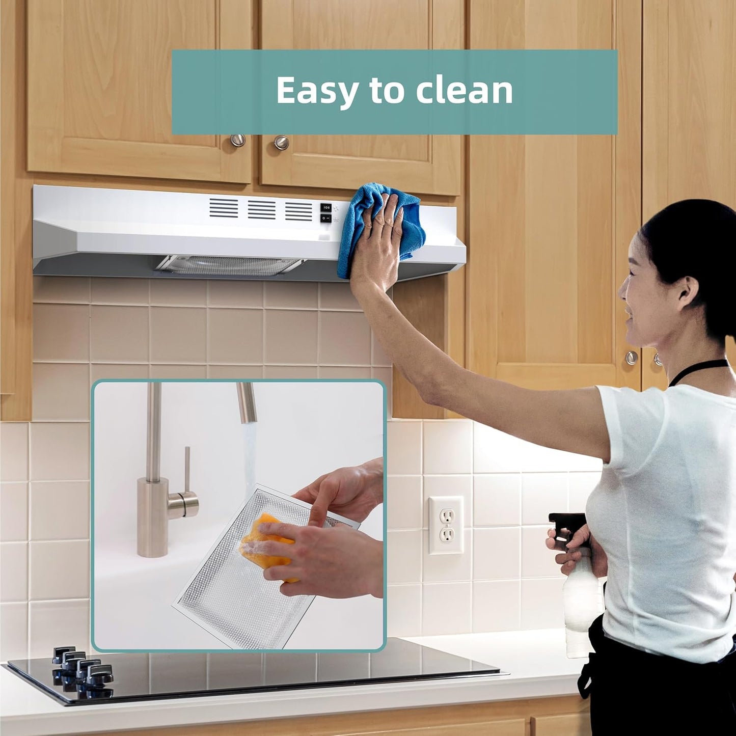 Campana extractora de 30", ventilador de escape de 2 velocidades.