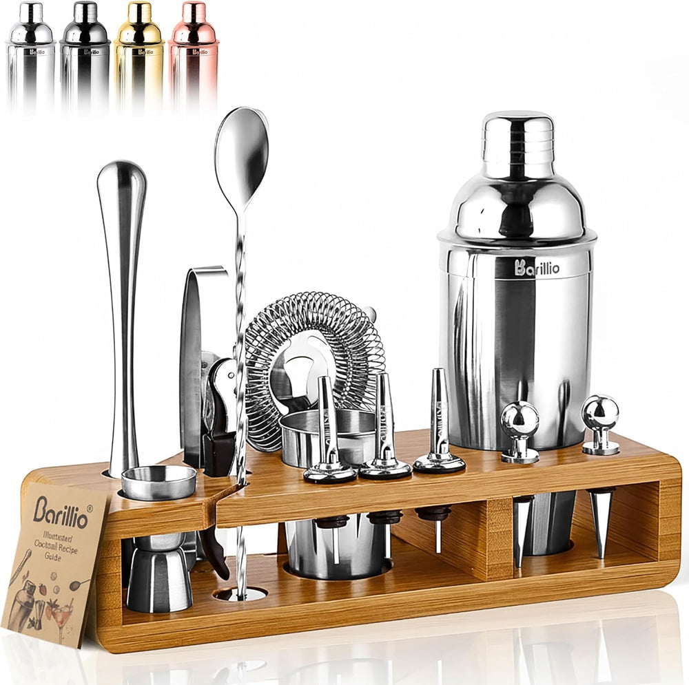 Kit de mixología para bartender, Barillio, soporte de bambú.