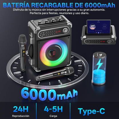 Bocina Karaoke JYX-S55 Bluetooth con 2 Micrófonos y Luces LED