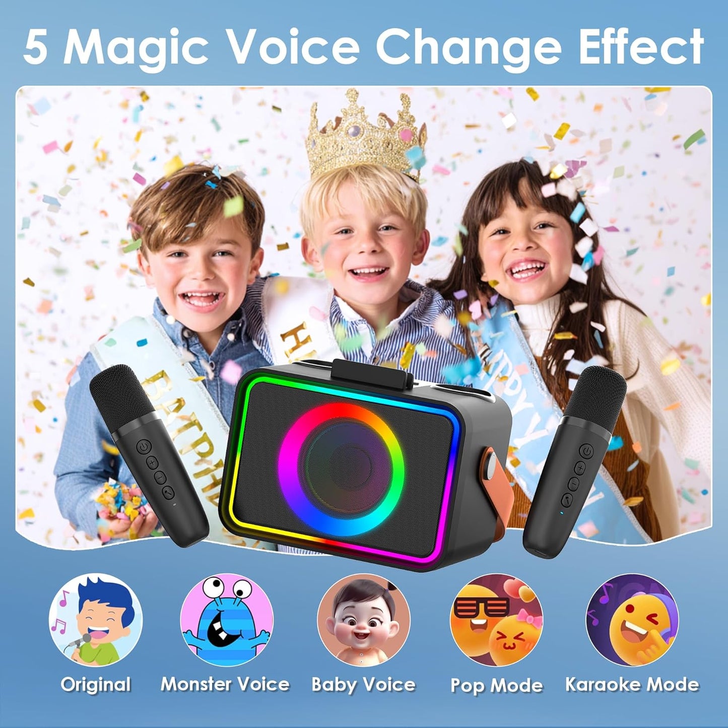 Karaoke para Adultos y niños, 2 micrófonos, portátil con Bluetooth.
