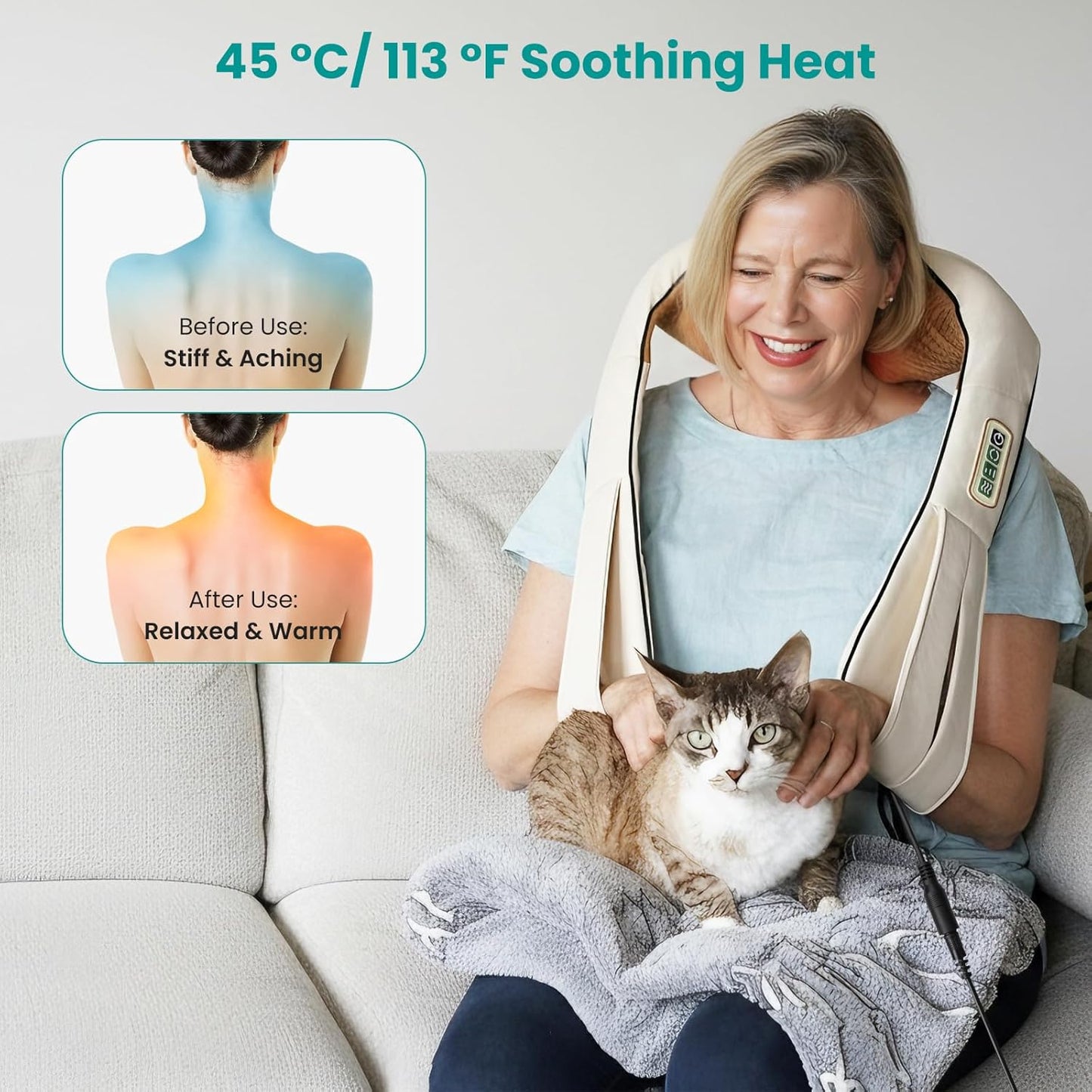 Masajeador con calor, de amasamiento profundo, Shiatsu.