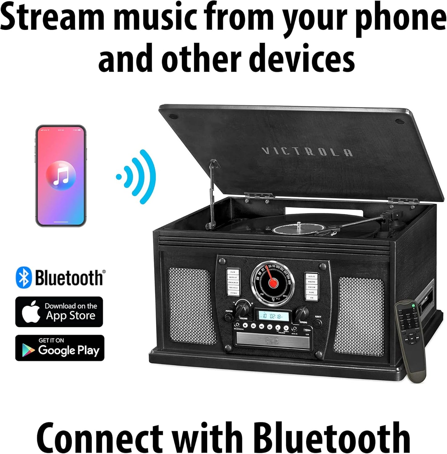 Victrola Reproductor de Discos Bluetooth clásico 8 en 1 (USADO)