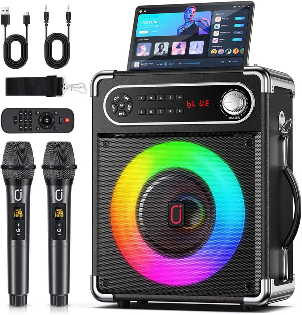 Bocina Karaoke JYX-S55 Bluetooth con 2 Micrófonos y Luces LED