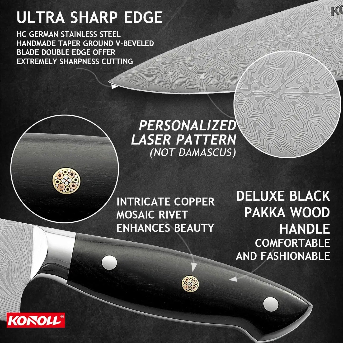 Cuchillo de chef profesional KONOLL de 8", acero aleman.