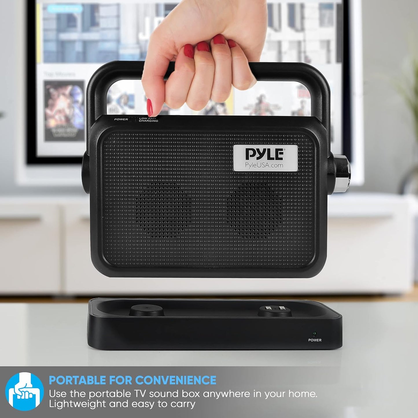 Altavoz de TV inalámbrico y portátil para la mesita de noche.