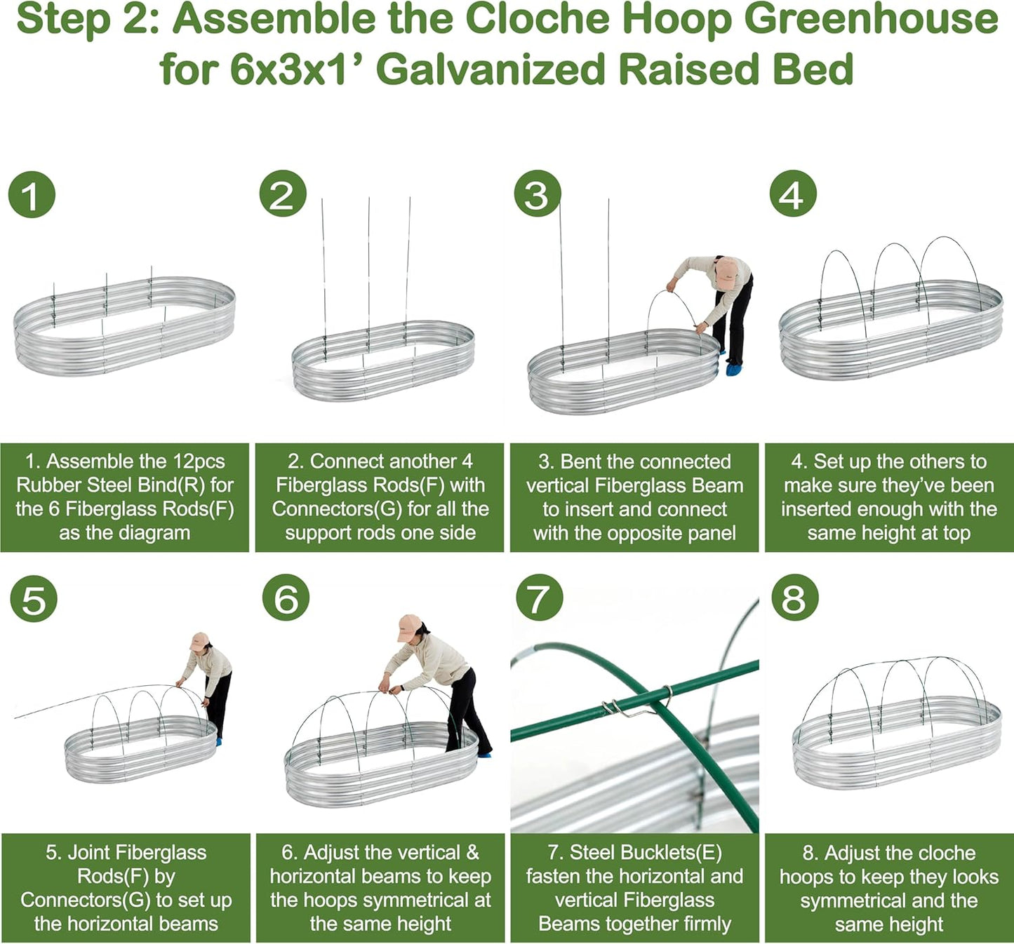 Cama elevada galvanizada de 4 x 2 x 1, para invernadero.
