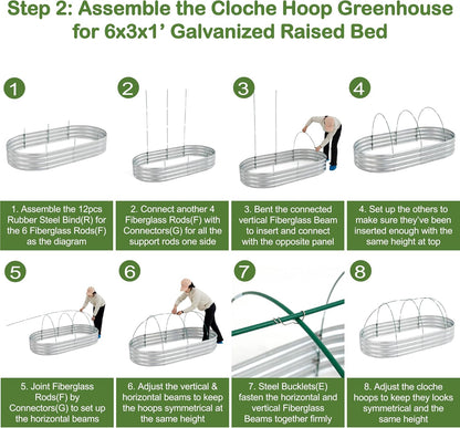 Cama elevada galvanizada de 4 x 2 x 1, para invernadero.
