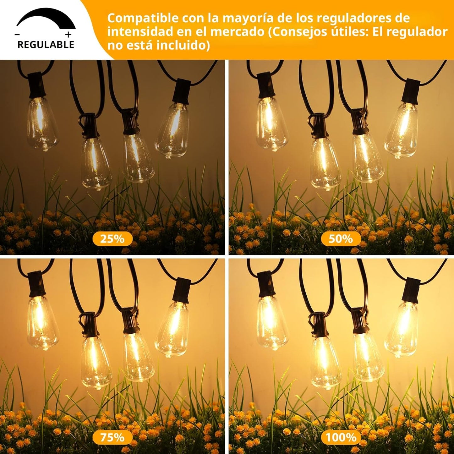 Guirnalda de luces LED para exteriores, Brightever, 100FT, imperm.