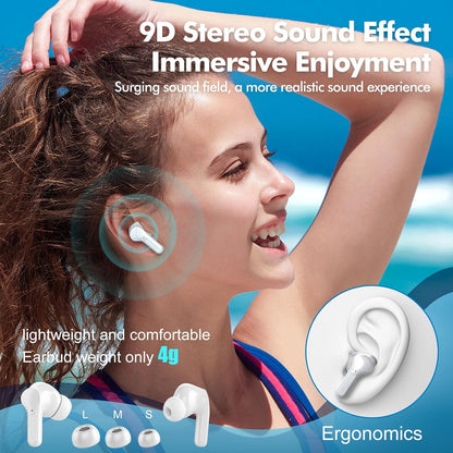 Auriculares inalámbricos Bluetooth 5.3 HiFi estéreo Bcaikair blanco