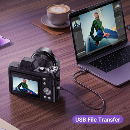 Cámara digital 4K para fotografía, pantalla 180°-3", zoom 16X, 32 GB