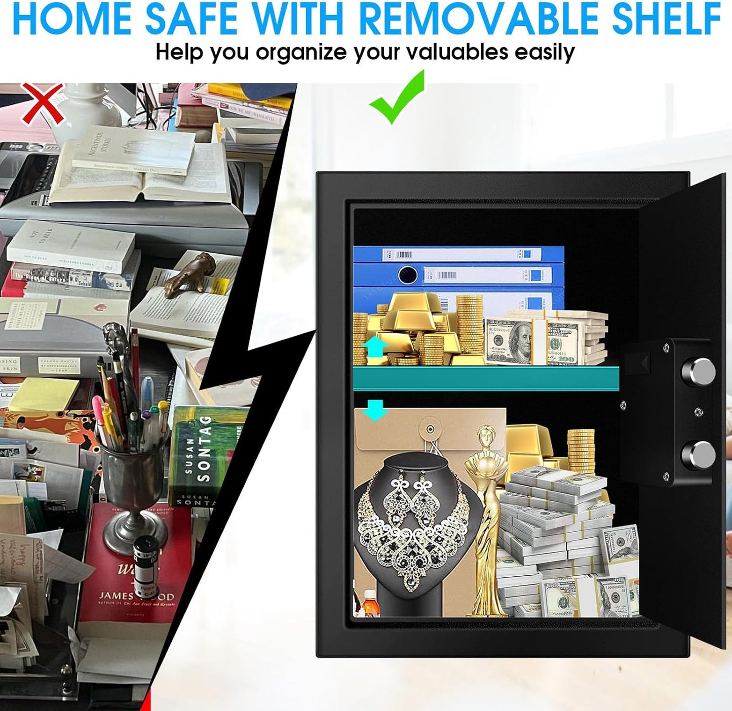 Caja de seguridad digital con teclado electrónico y llaves.