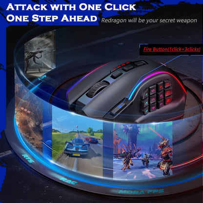 Mouse inalámbrico para juegos, Redragon M901P-KS, botones laterales