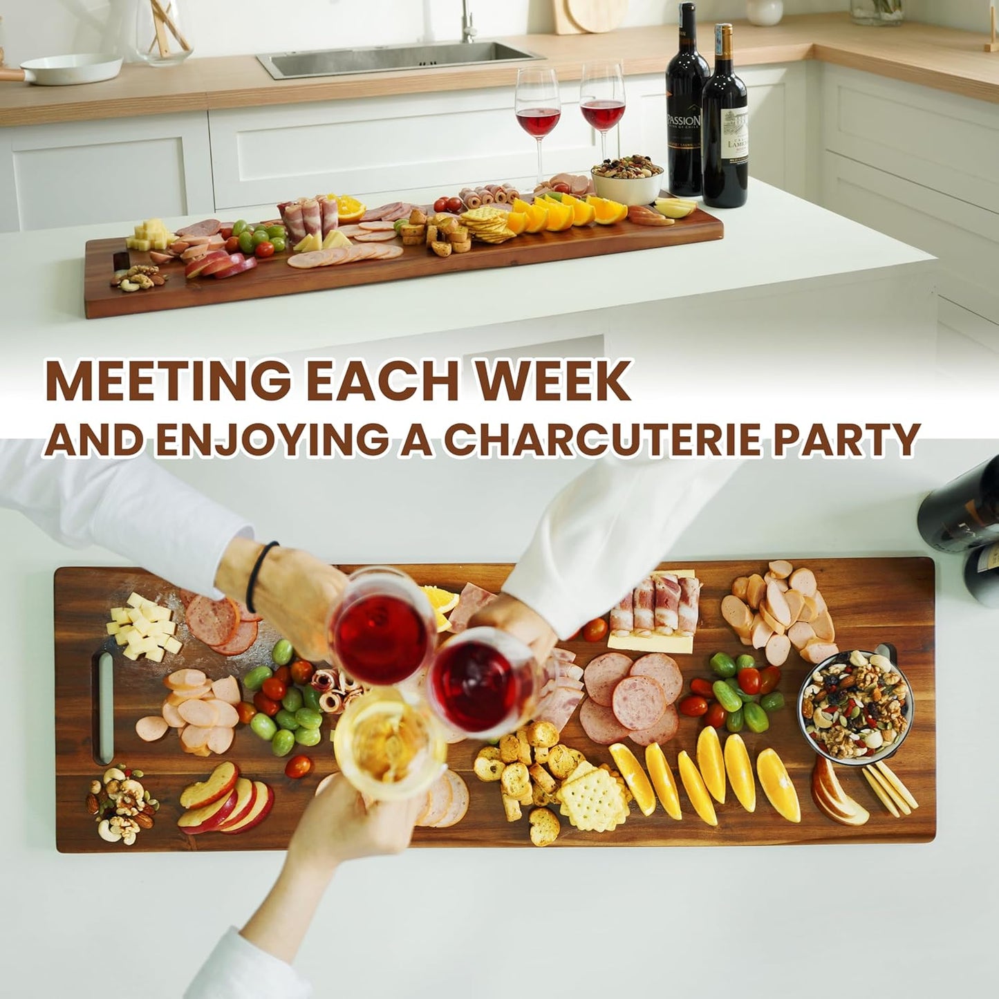 Tabla de Charcuteria, madera acacia, Tidita, con asas, p/aperitivos.