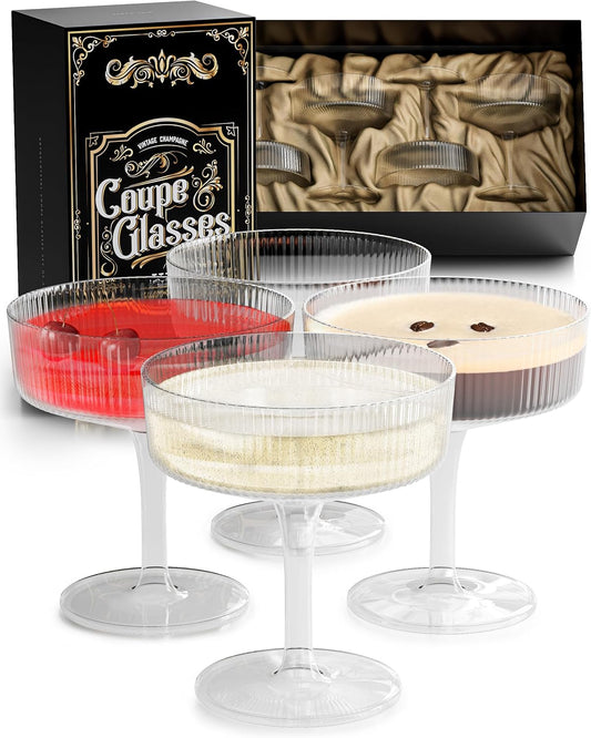 Juego de 4 copas de champán para café, cóctel vintage