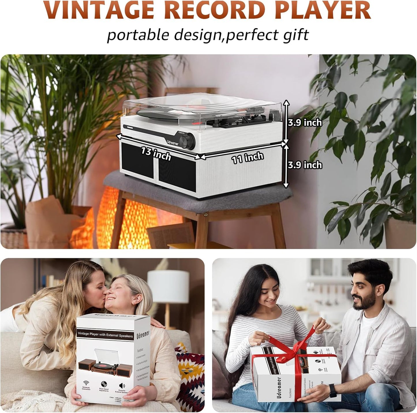 Reproductor de discos de vinilo con altavoces externos, Udreamer.