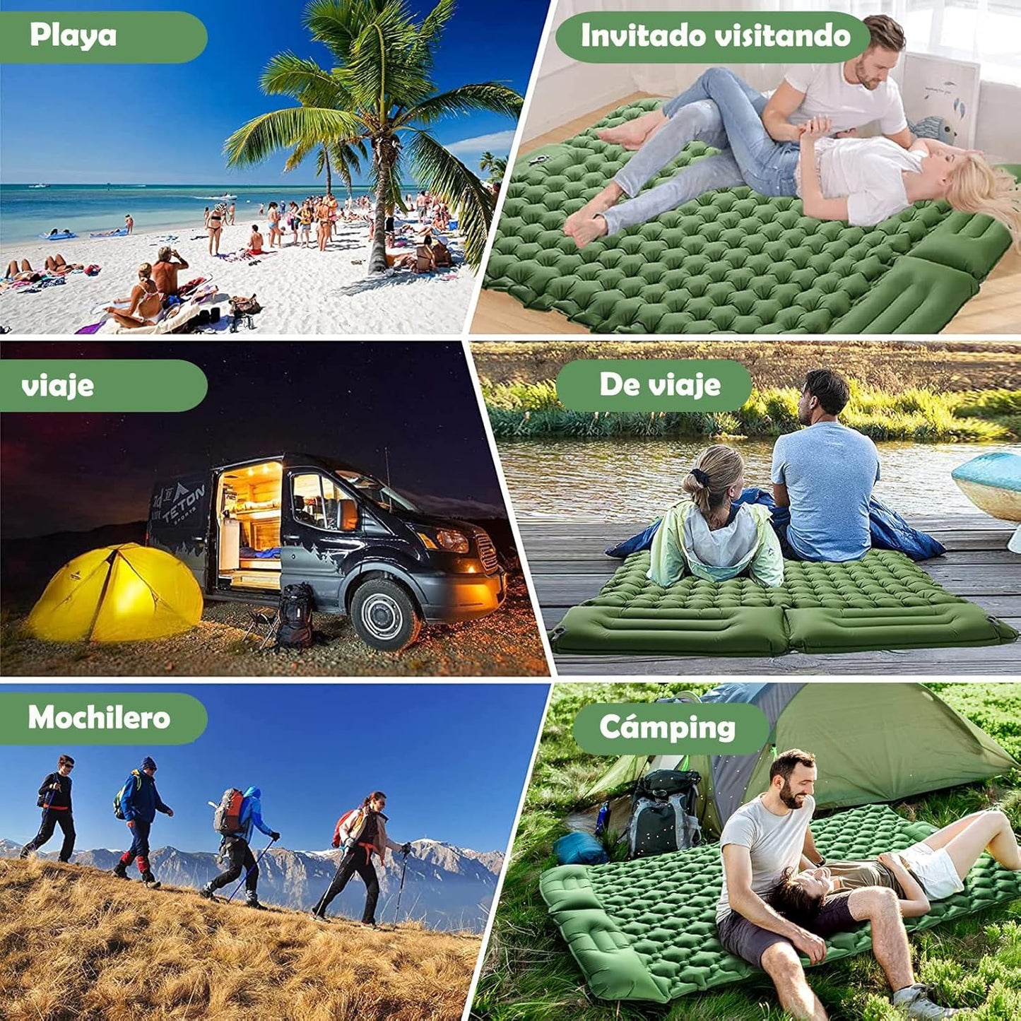 Colchoneta para acampar con bomba de pie, con Almohadas.