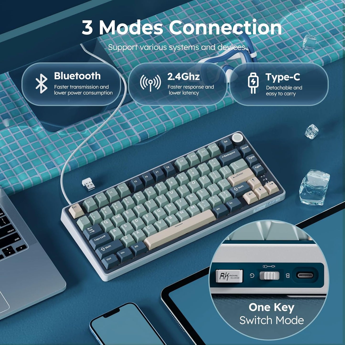 RK ROYAL KLUDGE R75 - Teclado mecánico inalámbrico.