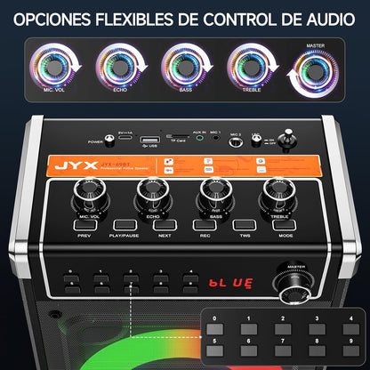 Altavoz Karaoke Bluetooth JYX-69BT con 2 Micrófonos Inalámbricos.