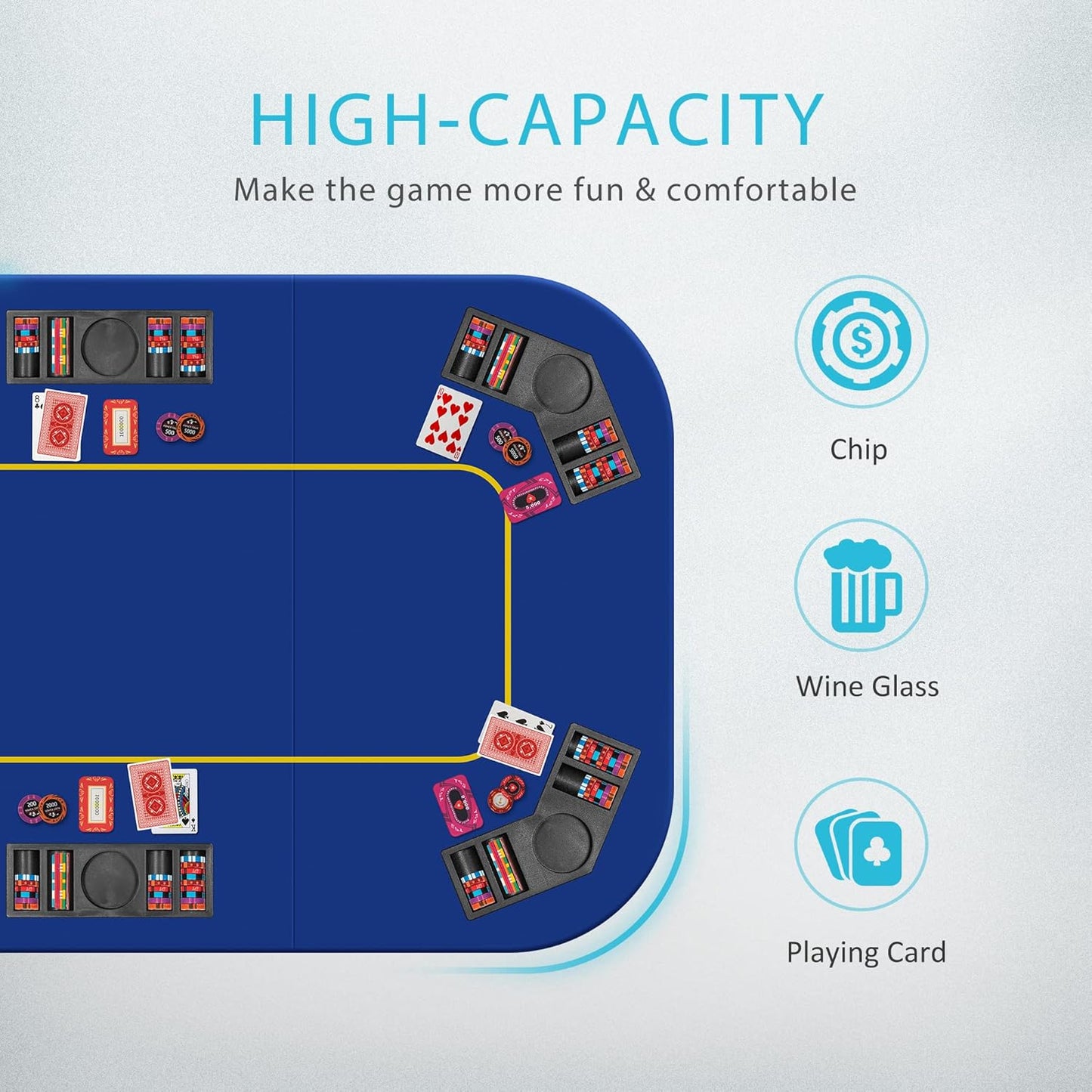 Sobremesa para Texas Poker Card de 8 jugadores, con portavasos.