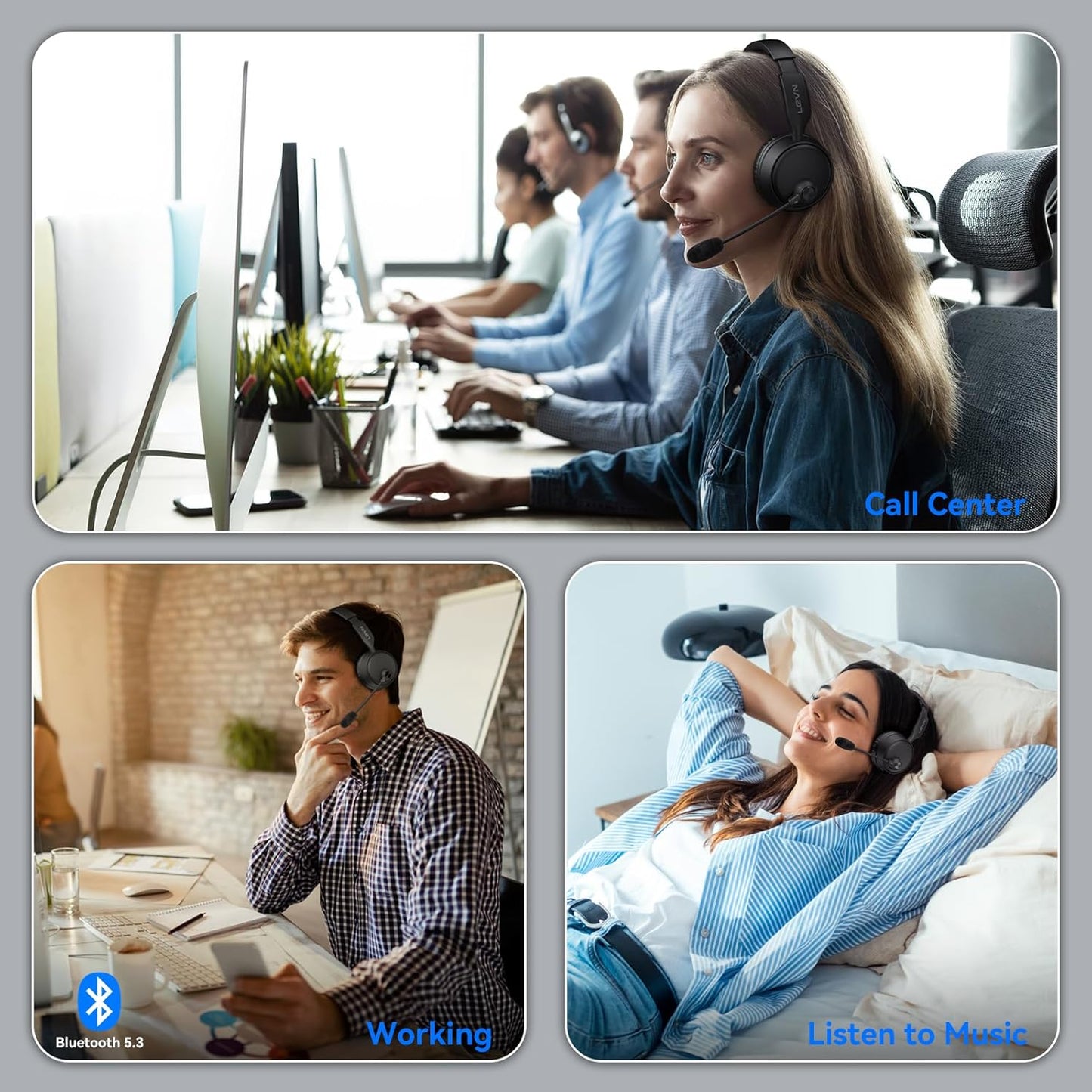 LEVN - Auriculares Bluetooth con micrófono (cancelación de ruido).