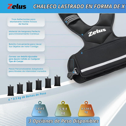 Chaleco con peso ZELUS negro ajustable con pesas de arena de hierro — vista 3