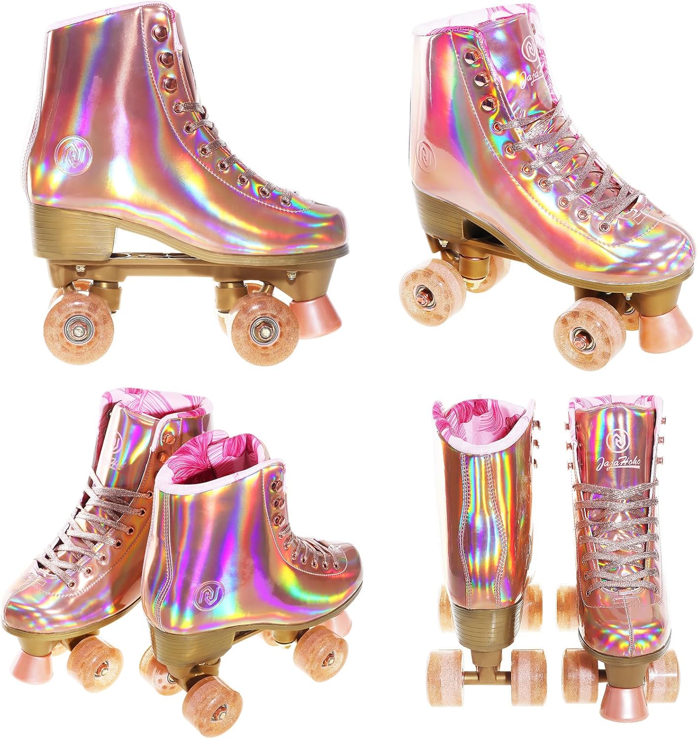 Patines de doble fila para adulto, rose gold holográficos, Talla 24.5.