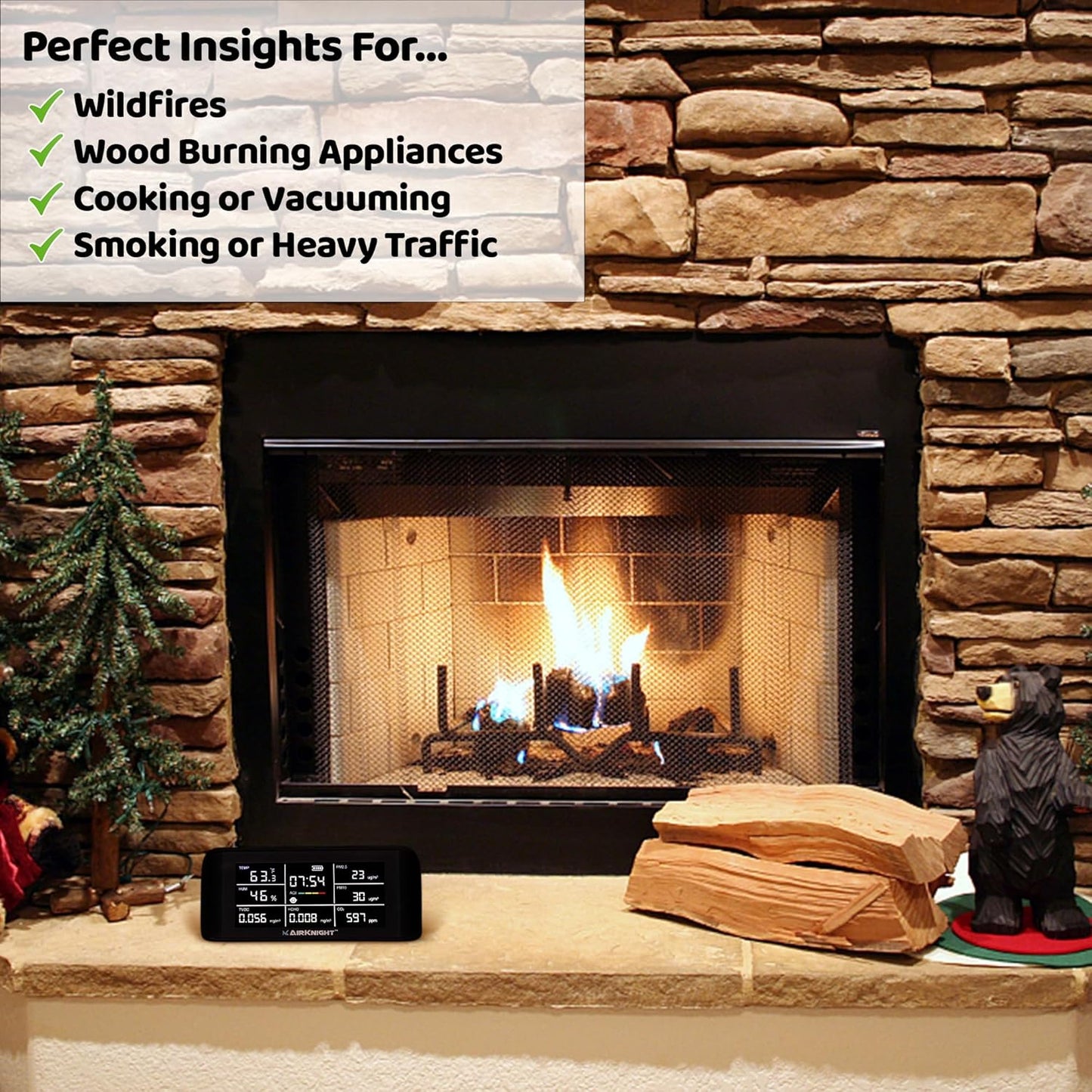 Monitor de calidad del aire interior 9 en 1, CO2, PM2.5, HCHO, AQI.