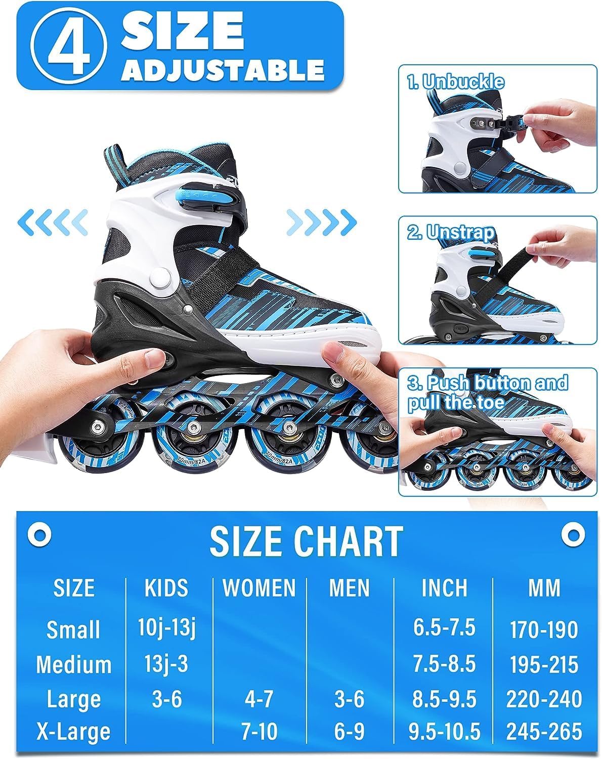 Patines en línea ajustables para niños y niñas con ruedas iluminadas. ECOO