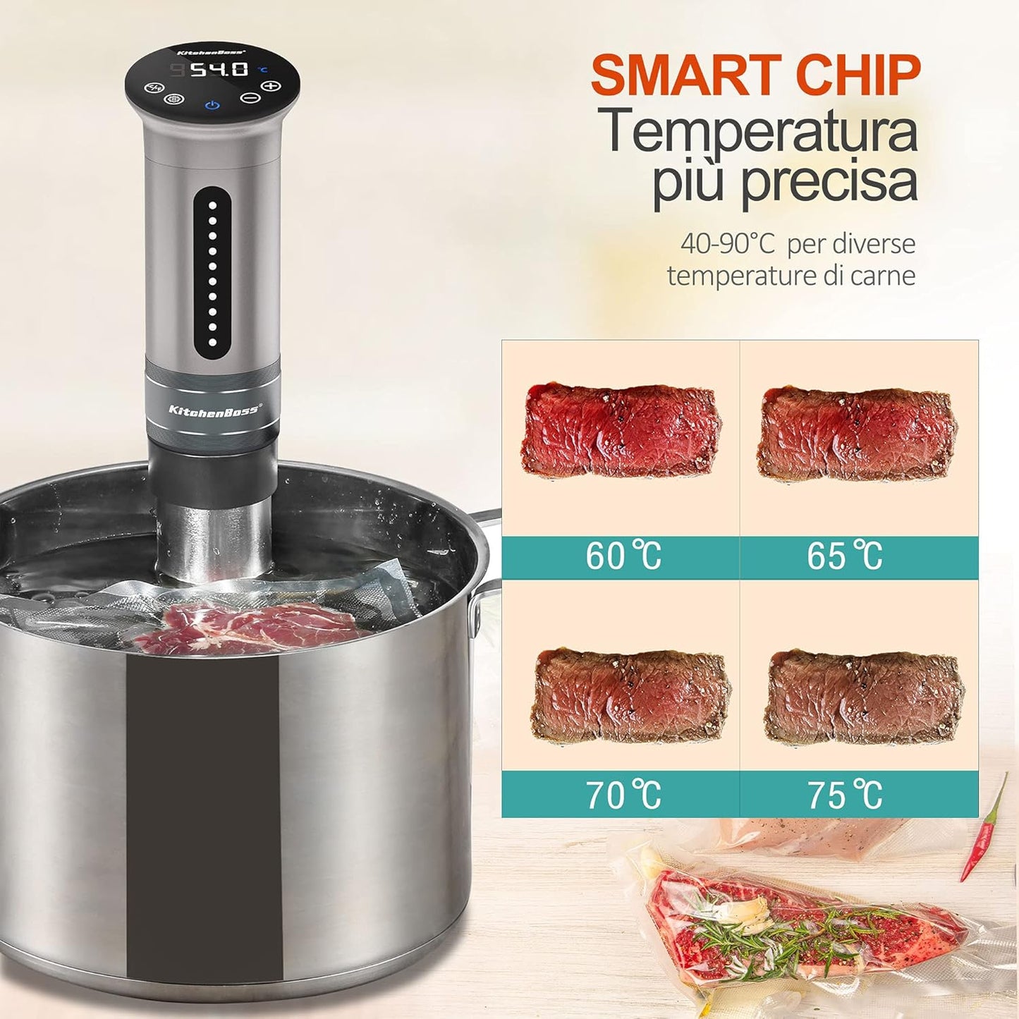 Sous Vide Roner Cocina con Baja Temperatura KitchenBoss . COCCION