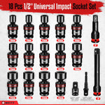 Juego de llaves Wett HZ03901, 18 pzs  1/2" giratorias 10-24mm