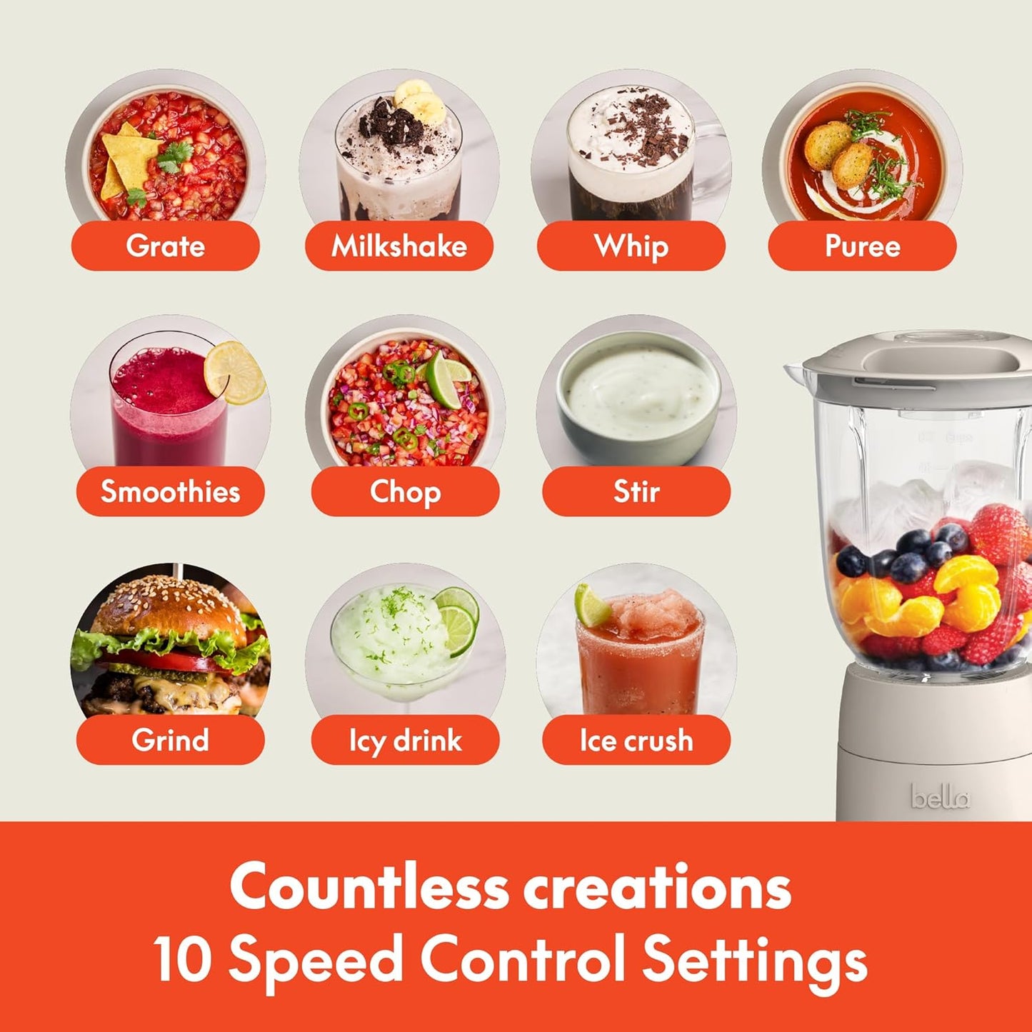 Licuadora exprimidor y máquina de batidos de 10 velocidades, Bella