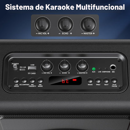 Karaoke PPMIC MS75-T Bluetooth 5.3 Con 3 Micrófonos RGB