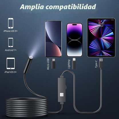 Cámara Endoscopio HD 1920P 8 LED iOS Android Semirrígida
