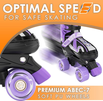 Patines de Cuatro Ruedas Para Niños y Niñas, Tamaño Ajustable 10J a 6.