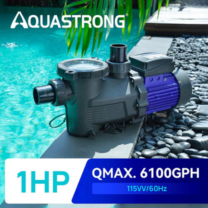 Bomba de piscina Aquastrong PSP100T-LV, 1HP alto flujo, con filtro.