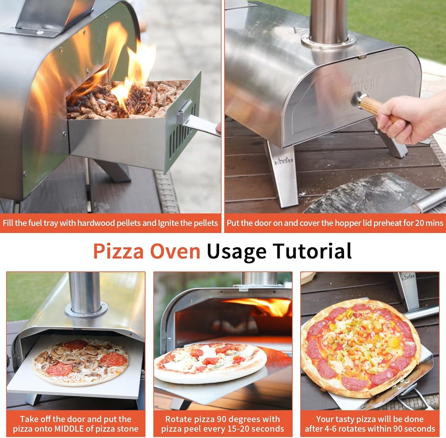 Horno de pizza, madera de pellets, portátil, stainless steel.(USADO)
