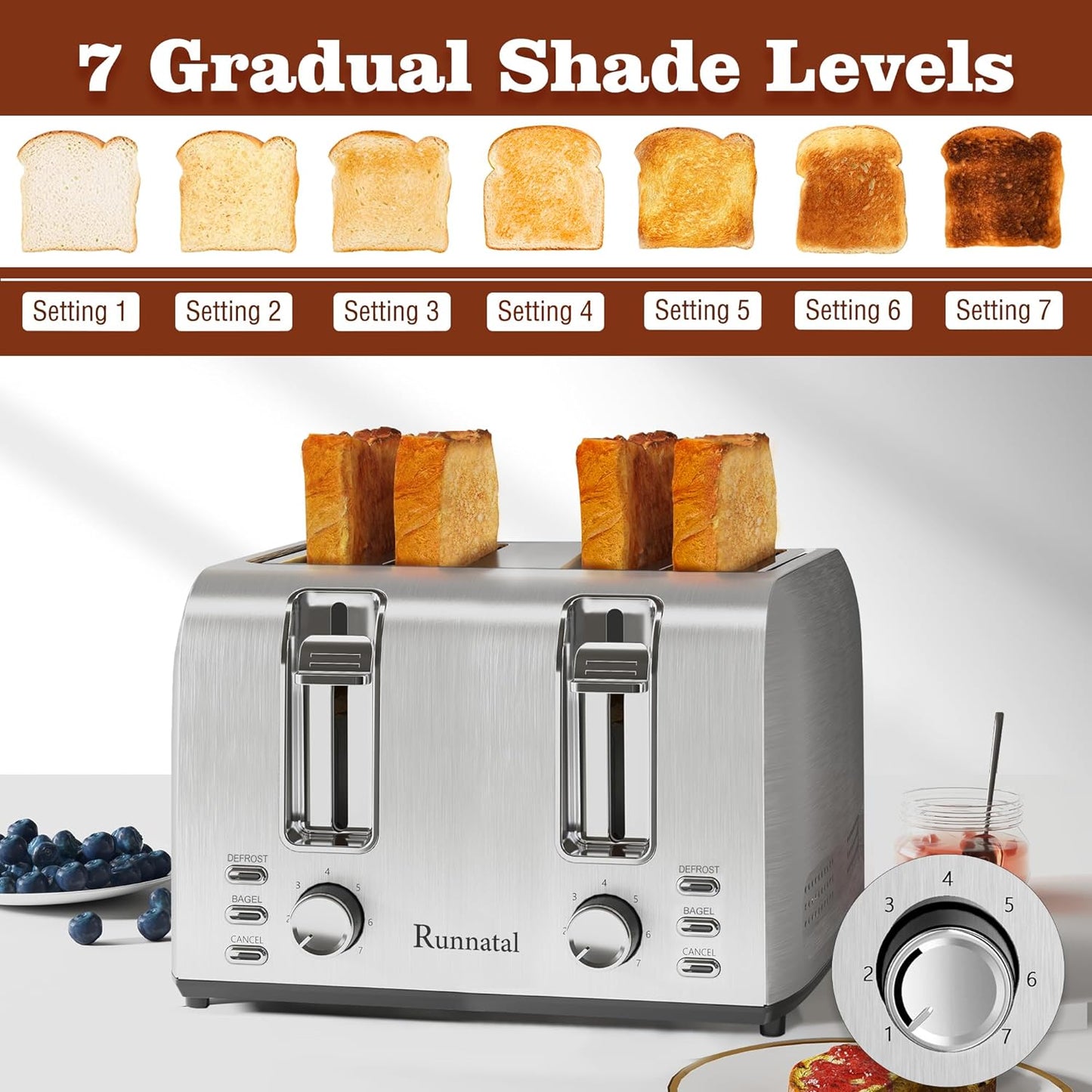 Tostador de acero inoxidable 4 rebanadas extra anchRunnatal