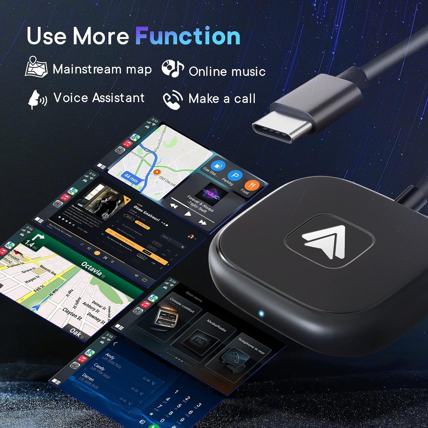 Adaptador inalámbrico Kiuudre Android USB y tipo C