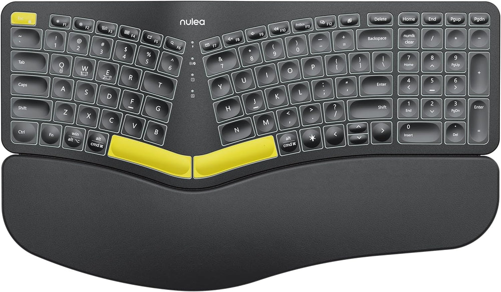 Nulea Teclado ergonómico inalámbrico, USB-C, retroiluminado.