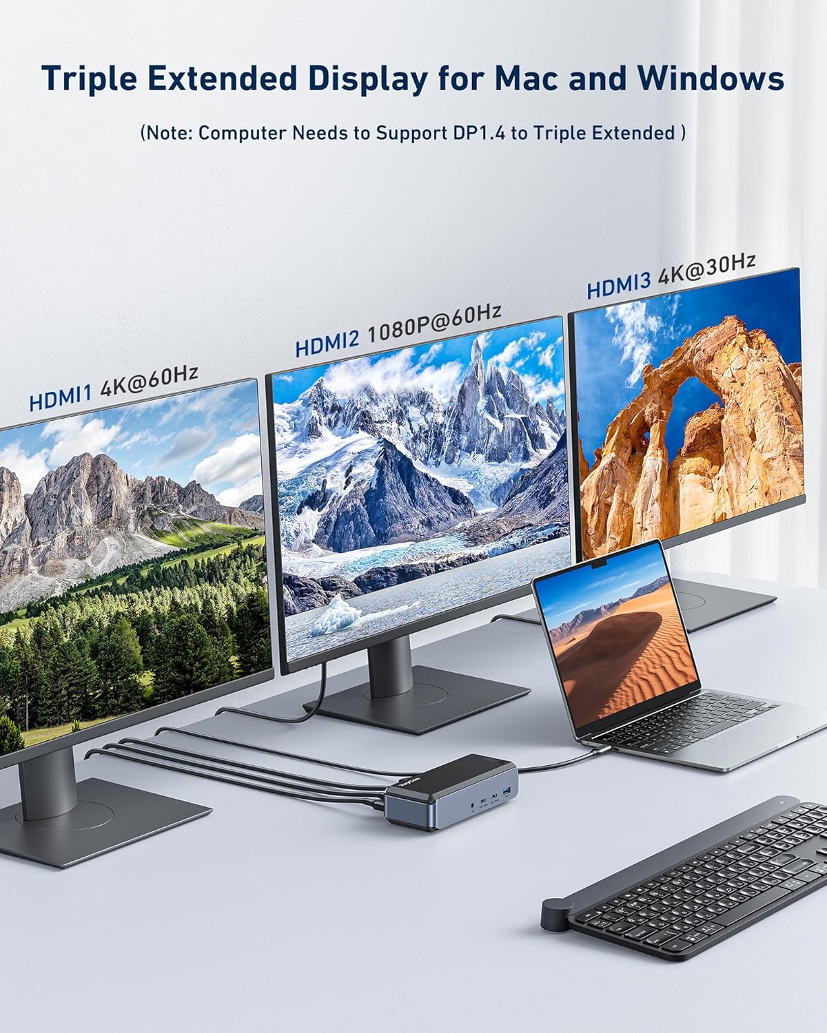 Estación Raycue de acoplamiento USB C Triple Monitor