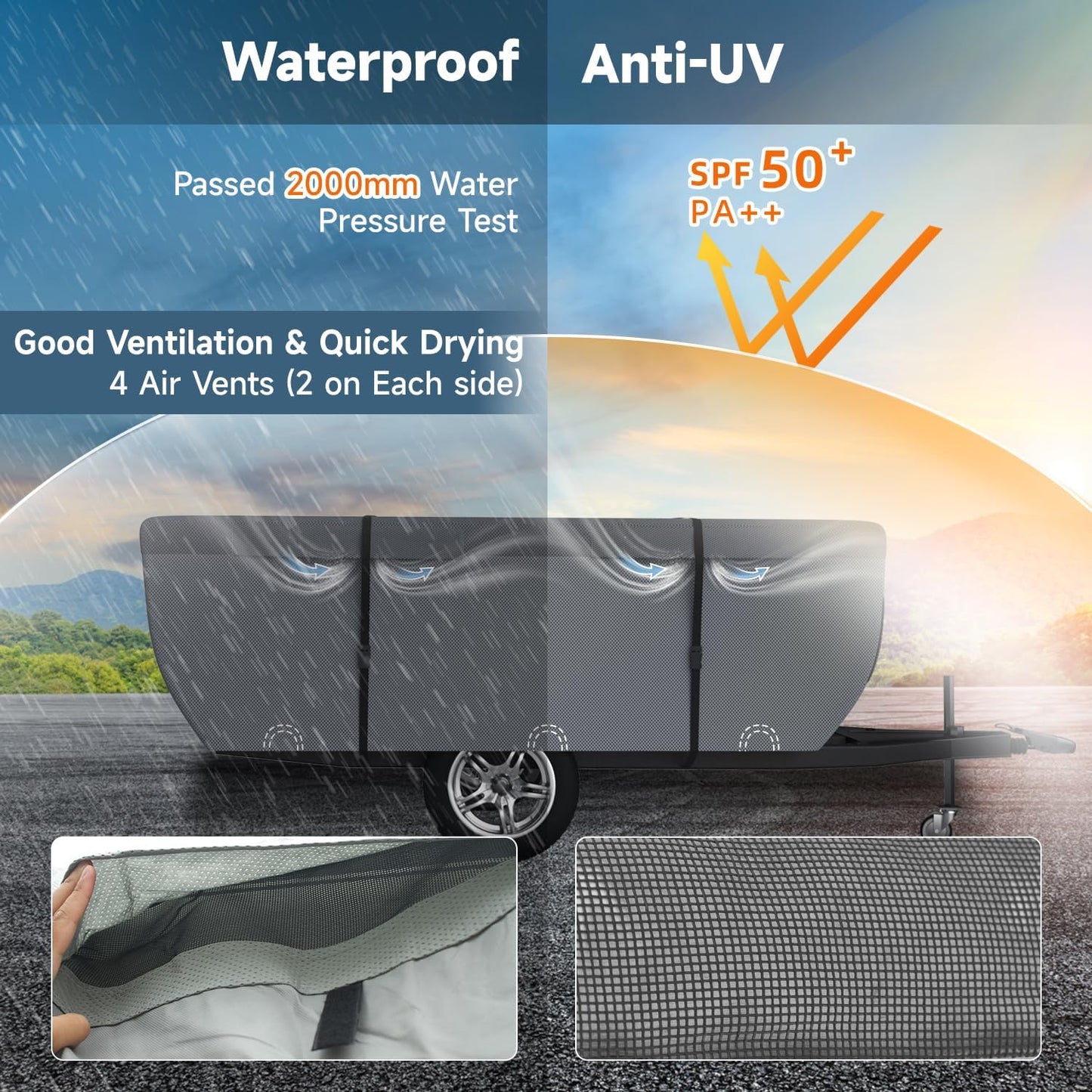 Funda plegable para caravana, impermeable, anti-UV, correas anti-viento.