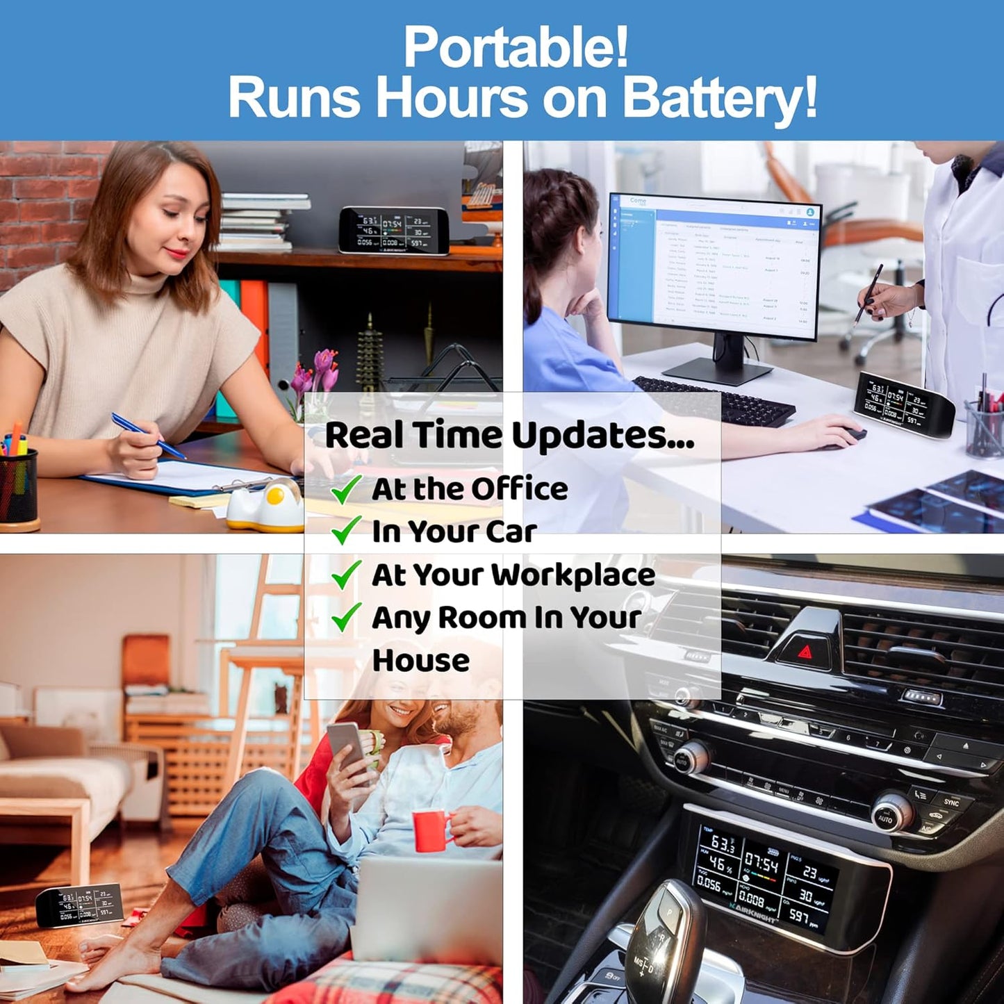 Monitor de calidad del aire interior 9 en 1, CO2, PM2.5, HCHO, AQI.