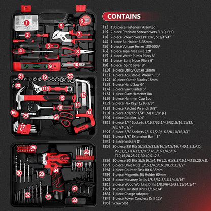 Juego de herramientas Kingtool, 276 pcs con taladro eléctrico inalámbrico.