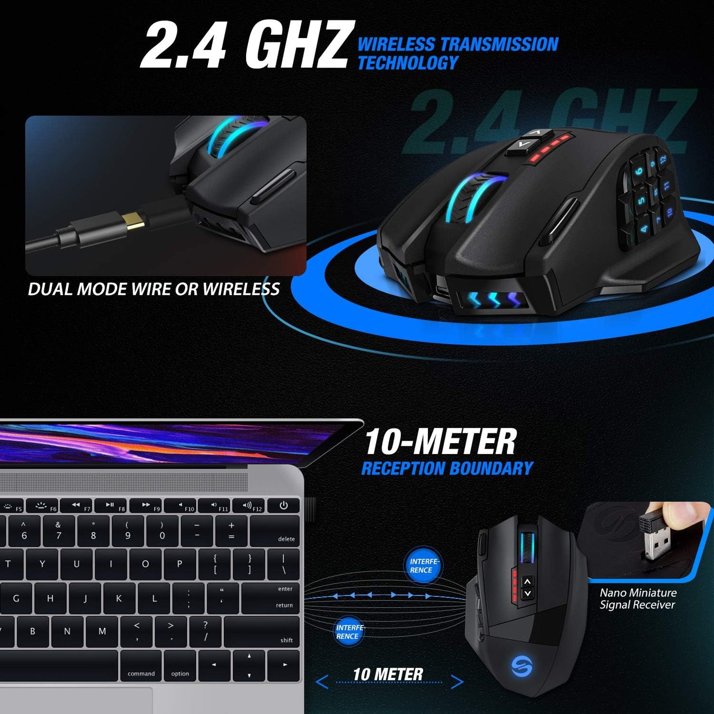 UtechSmart Venus Pro RGB Wireless MMO Gaming Mouse.
