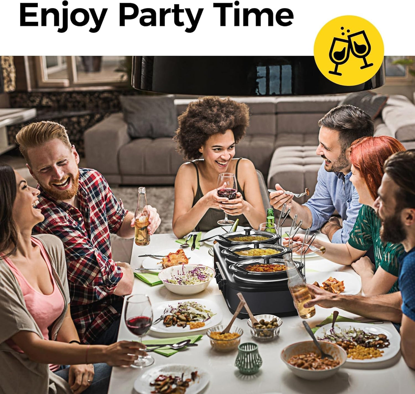 Servidores de cocina lenta triple y calentador, 3 ollas, Sunvivi