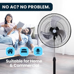 Ventilador de pedestal oscilante Pami, 3 velocidades, 18" altura ajustable