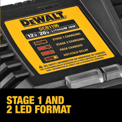 Cargador de 6 amperios, DEWALT DCB1106, formato LED 1 y 2.